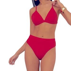 NWT RESORT VACAY 2026 COMMENSE 2 PIECE SWIMSUIT red high waist M